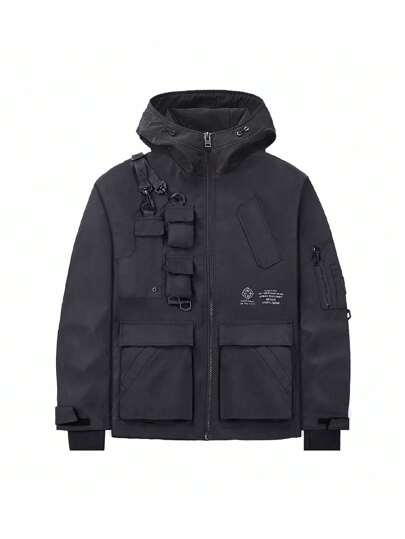 Black Multi-Pockets Jacket Techwear Streetwear Zip Up