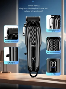 KEMEI Km-Pg1071 Professional Fashion Electric Cordless Power Hair Clipper LCD Display Button Switch, Essential For Gift Giving - Black - View 3