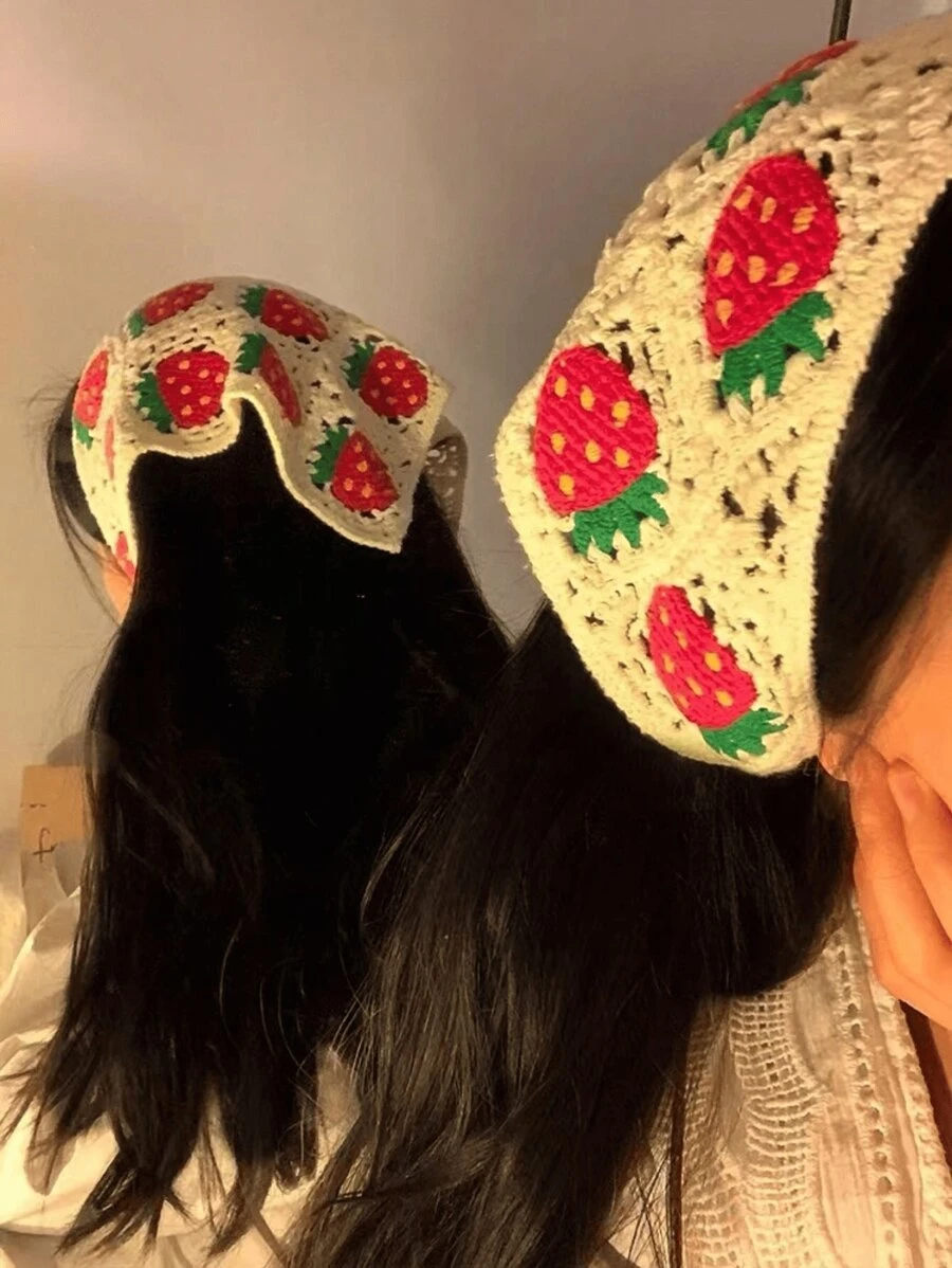 1件/套 可爱甜美钩扣樱桃镂空发箍 INS风情人节发带头巾发箍吸汗带，秋冬季女士度假装扮发饰优雅围巾女士头巾柔软头巾 - 米色 - 查看 1