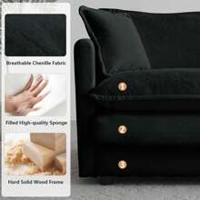 Luxury Loveseat Sofa Couch, 76" Modern Chenille Deep 2-Seater Cloud Couch With 2 Armrest Pillows And 2 Toss Pillows, Love Seat For Living Room Bedroom Office Apartment, Black - màu đen - Xem 5