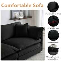 Luxury Loveseat Sofa Couch, 76" Modern Chenille Deep 2-Seater Cloud Couch With 2 Armrest Pillows And 2 Toss Pillows, Love Seat For Living Room Bedroom Office Apartment, Black - màu đen - Xem 3