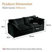 Luxury Loveseat Sofa Couch, 76" Modern Chenille Deep 2-Seater Cloud Couch With 2 Armrest Pillows And 2 Toss Pillows, Love Seat For Living Room Bedroom Office Apartment, Black - màu đen - Xem 2