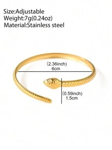 Aomogo 1pc Elegant Luxury Minimalist Stainless Steel Snake & Butterfly Adjustable Bracelet For Women