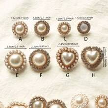 10pcs Plastic Pearlescent With Rhinestones Round/Heart Shaped Buttons With Shank For Women's Shirts, Coats, Blazers. Gold-Plated Plastic DIY Jewelry Headband Buttons