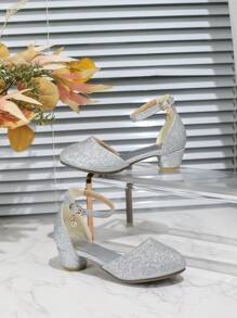 女孩时尚优雅高跟凉鞋，夏季派对/婚礼 - 銀色 - 查看 6