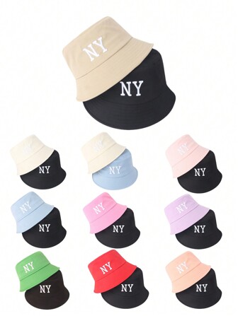 Two Simple And Fashionable Ny Embroidered Bucket Hats For Women, Versatile Bucket Hats For Couples In All Seasons, Outdoor Casual Sports Hats For Daily Travel