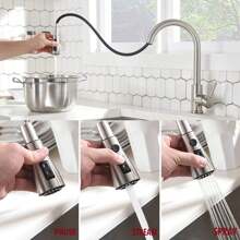 Kitchen Sink Taps Mixer With Pull Out Spray, 360° Swivel Single Handle Pull Down Stainless Steel Kitchen Faucets - Silver - View 4