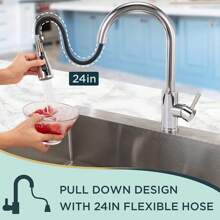 Kitchen Sink Taps Mixer With Pull Out Spray, 360° Swivel Single Handle Pull Down Stainless Steel Kitchen Faucets - Silver - View 3
