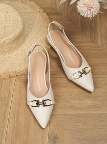 Women's New Fashion Comfortable Elegant Pointed Toe Backless Strap Chunky Heel Slip-On Pumps, Suitable To Wear With Dresses, Slimming - Beige - View 5