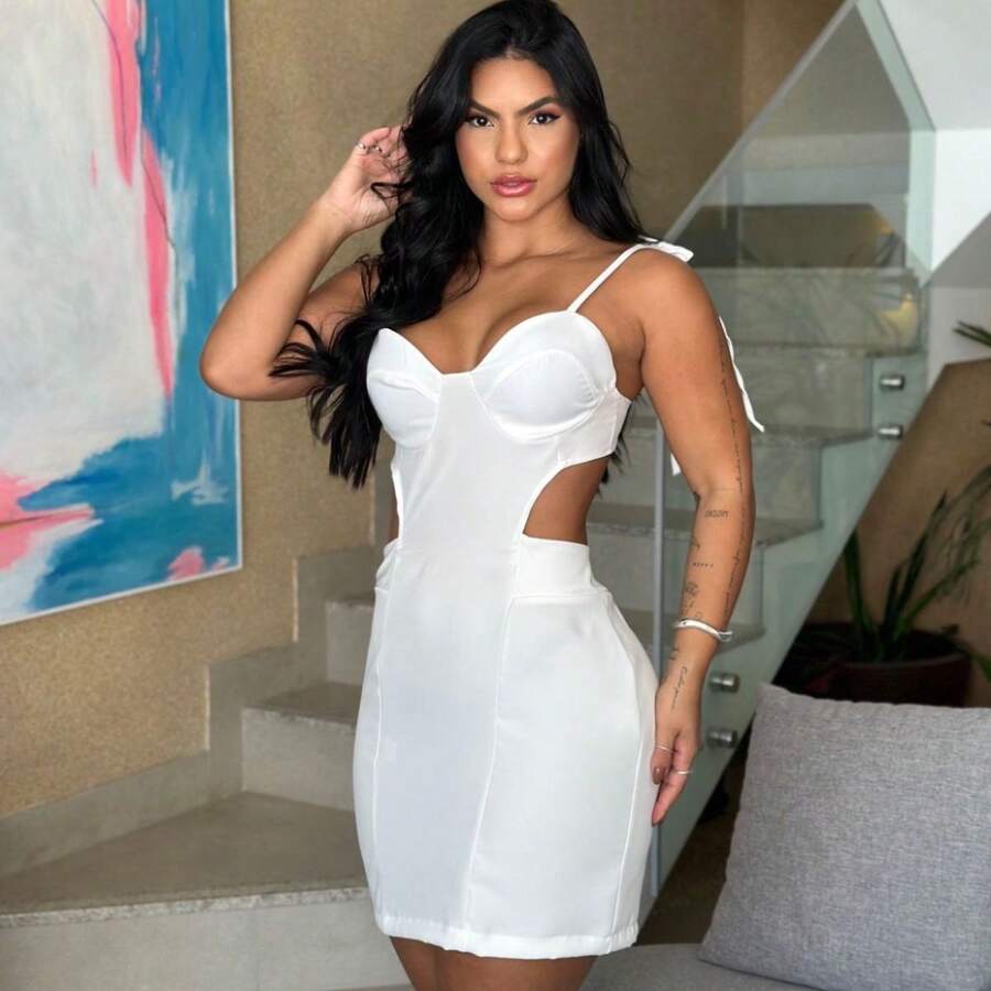Tailored Midi Dress With Straps And Slit With Padded Side Opening - Xem 1