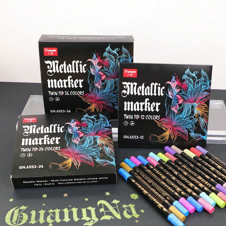 36 Colors Dual Tips Metallic Marker Pens, Water-Based Erasable Oil Paint Pens For DIY Drawing & Sketching - Multicolor - View 1