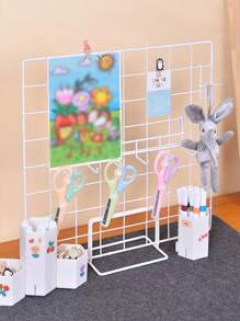 1pc Metal Display Stand For Grid Panels, Grid Display Rack, Grid Hold Base, Wall Grid Accessories, Picture Display Iron Decorative Rack, For Jewelry, School Artwork, Photo Exhibits - White - View 5