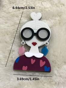 1pc Cartoon Girl With Earring Acrylic Brooch, Handmade Accessory For Bag And Clothing
