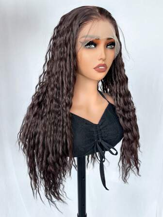 13X6 Lace Front Wigs 22 Inch Long Kinky Curly Chocolate Brown Color Synthetic Transparent Lace Frontal Wig For Women Soft Fluffy Wet And Wavy Hair