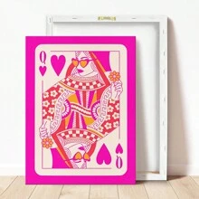 1pc Creative Canvas Hanging Poster, Jack Queen Poker Cardboard Pink Print, Canvas Wall Art, Artwork Mural, Can Be Used As Gift, Bedroom, Office, Living Room, Cafe, Bar, Wall Decor, Home And Dorm Decoration