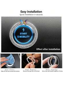 不锈钢人造水晶蝴蝶形环，汽车点火按钮装饰盖 - 一键启动装饰环，安装简便，金属材质，升级汽车内饰配件 - 均碼 - 查看 10