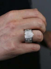 1 件大心形金色闪亮水钻戒指，适合婚礼、订婚、派对、女士手指首饰情人节 - 銀色 - 查看 4