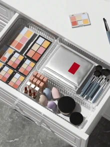 1 件装透明桌面化妆品收纳盒适用于女士梳妆台、化妆刷、口红、眼影和护肤品展示和存储、多功能抽屉式盒子，内置隔板，适用于家庭、抽屉/桌面化妆品收纳盒、透明梳妆台收纳盒、防掉落多隔层珠宝和小物件收纳、精致收纳盒 - 無色 - 查看 10