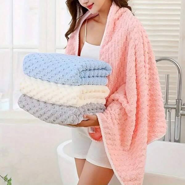 1pc Cloud Plaid Large Bath Towel, Adults Super Absorbent Ultra-Soft Microfiber Towel, Quick Dry Textured Towel, Soft Spa And Gym Towel, Suitable For Daily Use - 80% Polyester, 20% Polyamide, Odorless, No Sewing Required Back To School For Beauty Salon Home Bathroom Shower Towels For Beaty Salon, Hotel Sports,Home Essentials, Towel, Skin Care Bath Towel Sheet