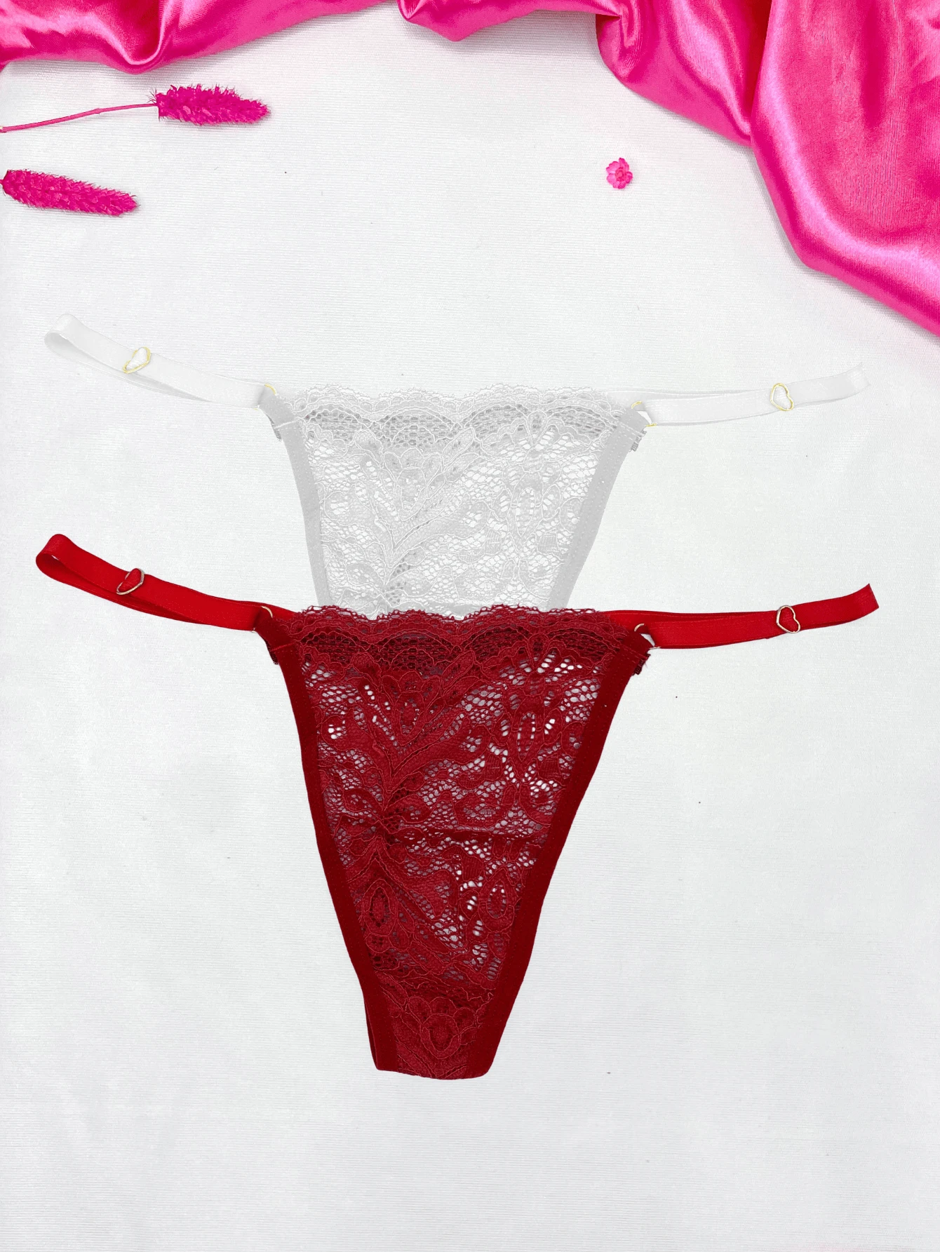 Kit 2 Panties With Lace Adjustment Thong With Heart-Shaped Jewelry Make The Pix - Nhiều màu - Xem 1