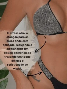 Summer Luxury Rhinestones Rhinestones Tie-Up Bikini Double Lining - trắng - Xem 9