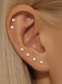 6Pcs Prong Setting 925 Sterling Silver Flat Back Earring For Women Luxurious Piercing Stud Earring Perfect For Daily Wear Bridal Jewelry