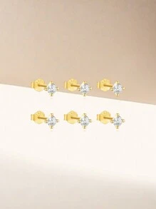 6Pcs Prong Setting 925 Sterling Silver Flat Back Earring For Women Luxurious Piercing Stud Earring Perfect For Daily Wear Bridal Jewelry