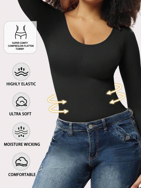 1pc Seamless Full Body Shapewear For Women, Long Sleeve, Tummy Control