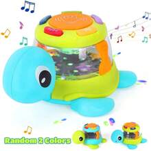 Light Up Musical Turtle/Crab Drum Toy For Baby 18+Months, Interactive With Light Projection, 5 Cartoon Sounds, 7 Jazz Drum Sounds, 4 Wave Melodies, And 8 Lullabies