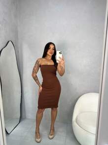 Women's Short Strapless Dress In Irregular Fabric Without Pads - 鏽棕色 - 查看 9