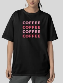 Oversized Streetwear T-Shirt Coffee Print 100% Cotton - màu đen - Xem 2