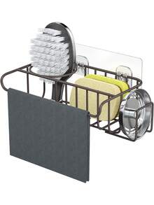 1 Soporte de esponja para fregadero de cocina, soporte de esponja para fregadero sin taladrar, soporte de esponja para fregadero resistente a la corrosión y al agua - Oro rosa (Plata/Negro/Níquel arena/Bronce antiguo)