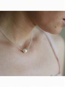 1 件简约优雅吊坠项链适合女性日常佩戴淡水珍珠项链伴娘礼物 - # - 查看 2