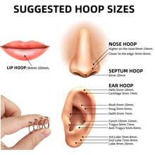 ADYJELY 1 件 16G 铰链鼻环圈防过敏不锈钢响片段隔膜鼻孔/唇/腹部穿孔首饰粉色、绿色软骨圈、耳屏耳甲圈耳轮耳钉、耳垂耳环 6 毫米 8 毫米 10 毫米女士身体穿孔首饰 - N073 - 查看 9