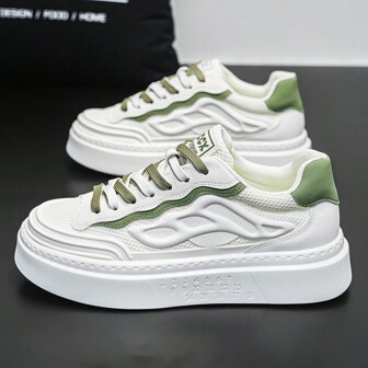 Heren modieuze streetstyle dikke zool skateschoenen, comfortabele antislip duurzame veter sport sneakers geschikt voor buitenactiviteiten