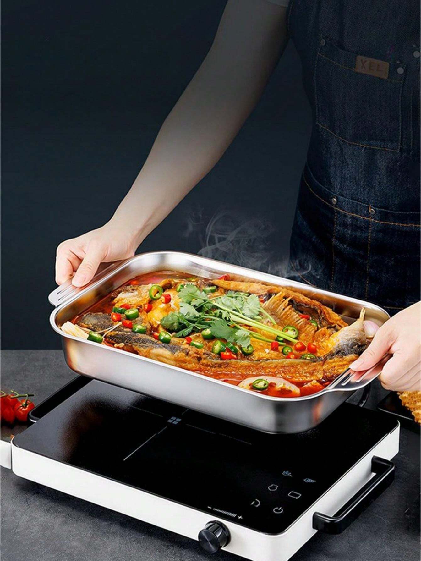 Stainless Steel Square Serving Tray, Large Rectangular Platter, Kitchen