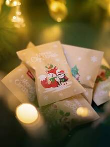 12 piezas Pegatinas,Bolsas de regalo de Navidad de kraft con pegatinas surtidas, diseño de Santa Claus y muñeco de nieve, embalaje para dulces y galletas festivos, sobres de papel festivos para obsequios y regalos de fiesta, decoraciones navideñas surtidas