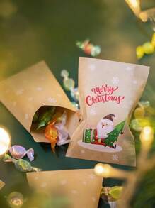 12 piezas Pegatinas,Bolsas de regalo de Navidad de kraft con pegatinas surtidas, diseño de Santa Claus y muñeco de nieve, embalaje para dulces y galletas festivos, sobres de papel festivos para obsequios y regalos de fiesta, decoraciones navideñas surtidas