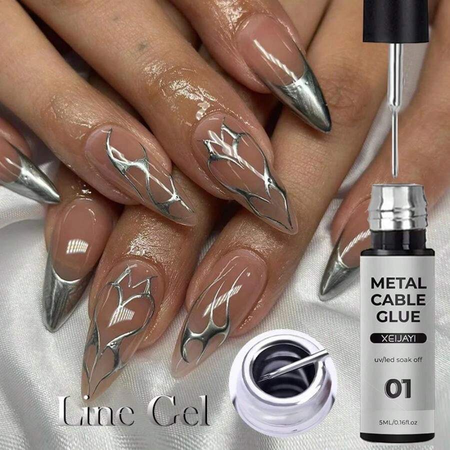 XEIJAYI Nail Art Line Gel For Outlining And Painting, High-Density Metallic Gel, Professional Nail Salon Use - 銀色 - 查看 1