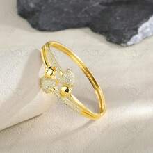 1 chiếc vòng tay dạng vòng tròn đính đá Rhinestone mạ đồng thời trang dành cho nữ, thích hợp cho tiệc tùng, kỷ niệm, trang phục thường ngày - Vàng - Xem 3