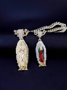 1 pezzo Collana con ciondolo della Vergine Maria Madre in stile punk rock hip hop placcato in oro 14 carati, con catena grossa, per uomo e donna - Vergine Maria - Visualizzare 4