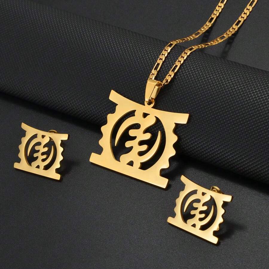 1 bộ Biểu tượng văn hóa Châu Phi Gye Stool Mặt dây chuyền Vòng cổ Hoa tai Cho Phụ nữ Cô gái Trang sức Ghana Nigeria - Nhiều màu - Xem 1