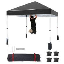 8 * 8FT Instant Pop Up Canopy Tent For One Person Setup,Pop Up Commercial Canopy Tent,Outdoor Easy Up Tent With 1-Button Push,Wheeled Bag,4 Sandbags,Bonus 8 Stakes And 4 Ropes - Black - View 7