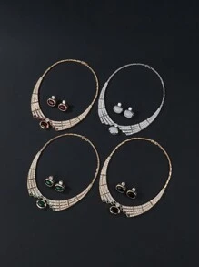 一套三件装奢华立方氧化锆首饰项链和耳环，适合婚礼、派对、新娘礼服、节日、生日礼物等场合。 - 珠寶套裝 - 查看 3