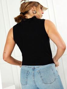 SHEIN Regata Gola Alta Com Recortes - Preto - Visão 2