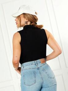 SHEIN Regata Gola Alta Com Recortes - Preto - Visão 6