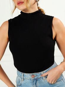 SHEIN Regata Gola Alta Com Recortes - Preto - Visão 5