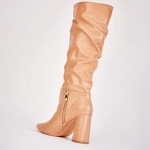 Ruched Block Heel Boots - Nude - View 2