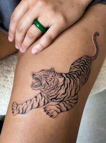 1pc Waterproof & Temporary Tiger Pattern Tattoo Sticker, Suitable For Men & Women Daily Use - Black - View 3