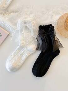 6 pares de calcetines con textura doble y encaje decorativo, calcetines suaves y adorables para mujer, calcetines de tubo medio para el Día de San Valentín